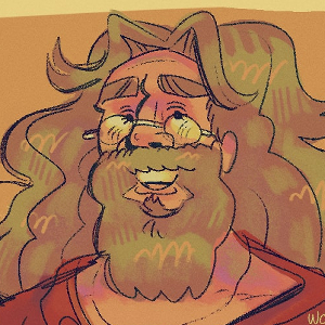 A digital illustration redrawing an old sketch of Chrissy and Finn's dad.